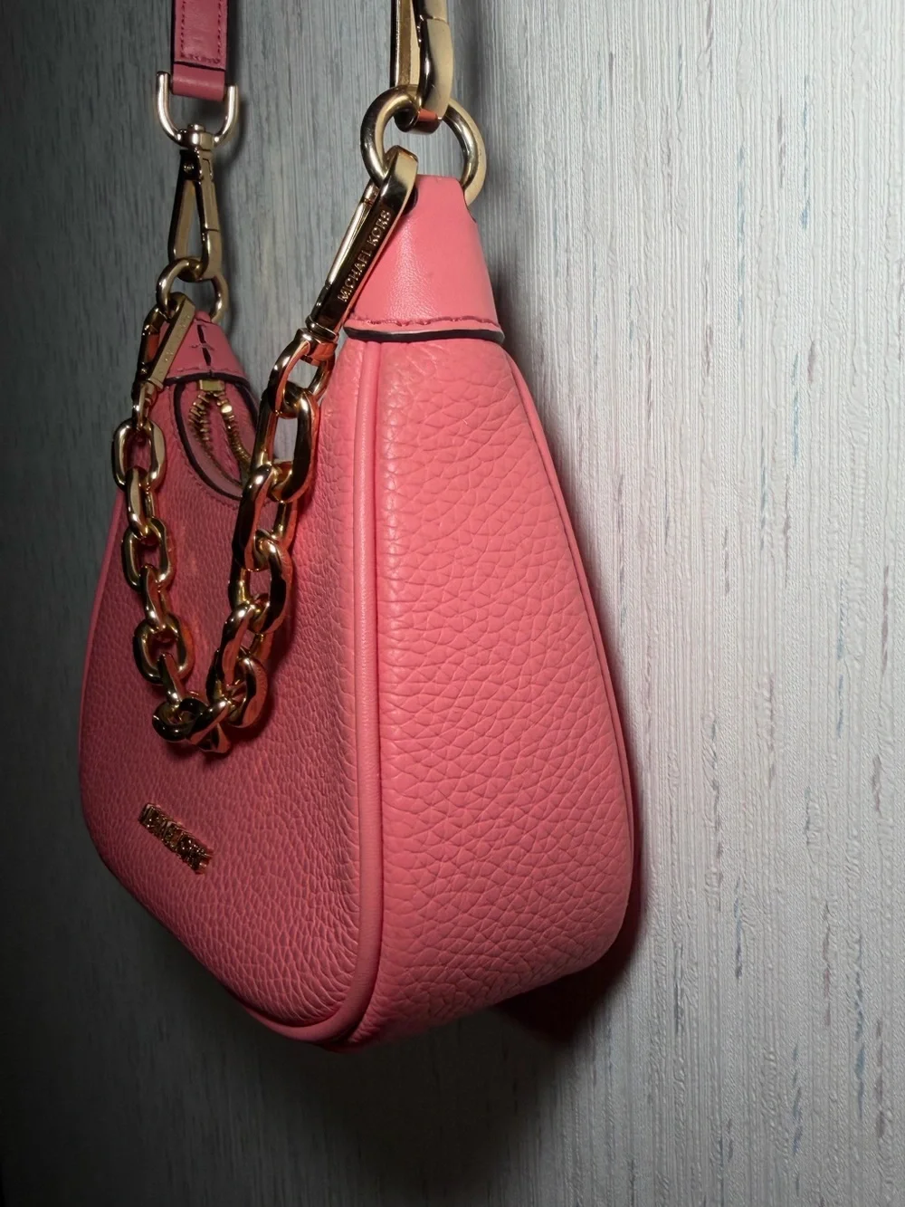 Michael Kors Pink Pebble Leather Shoulder Bag with Gold Chain Strap